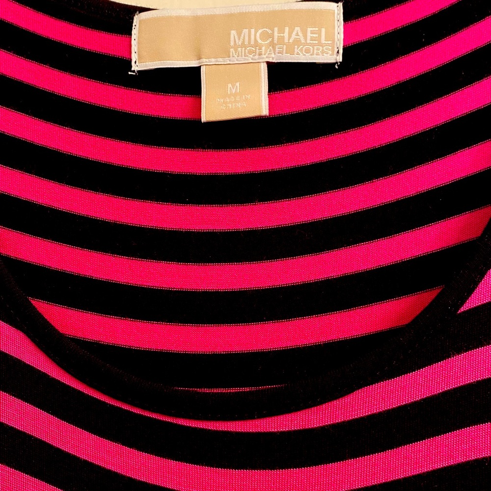 MK Fuschia/Black striped long-asymmetrical dress